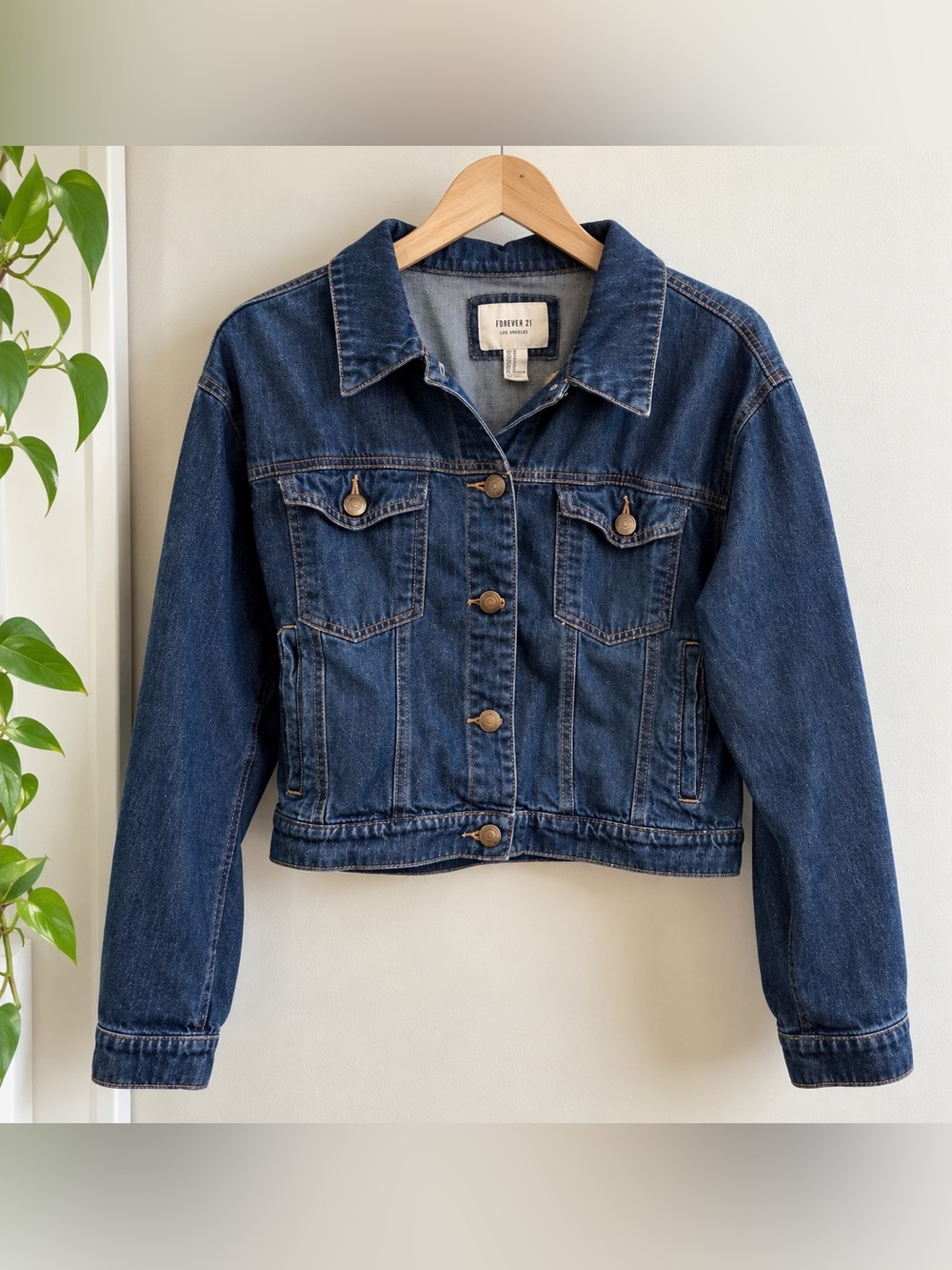 Forever 21 Dark Blue Denim Jacket with Button Front